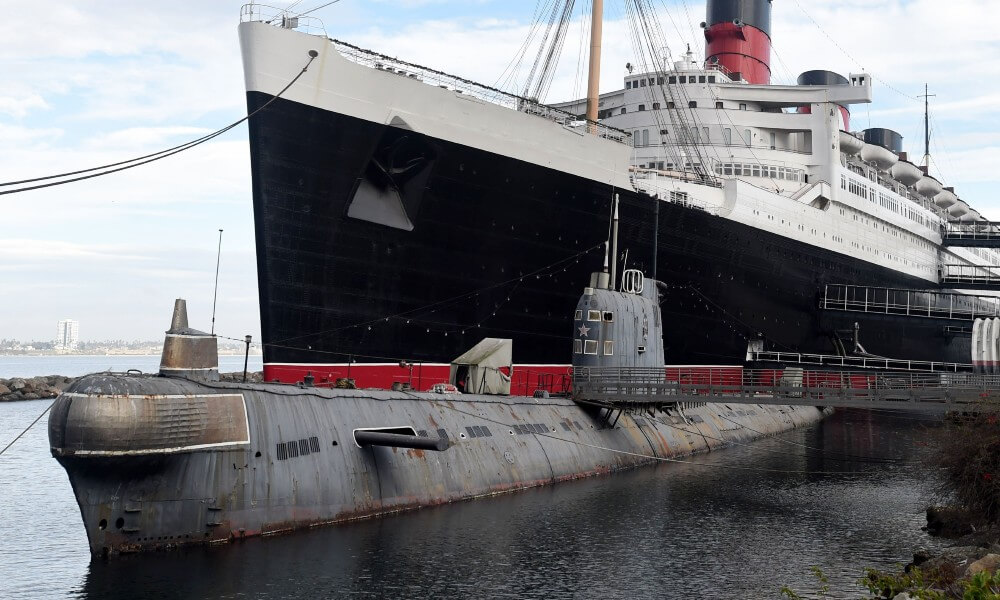 Decommissioned Foxtrot-class submarine with a Ship