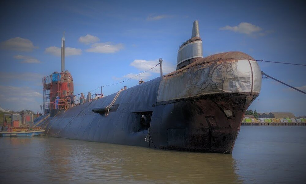 Decommissioned Foxtrot-class submarine Front Close-up view