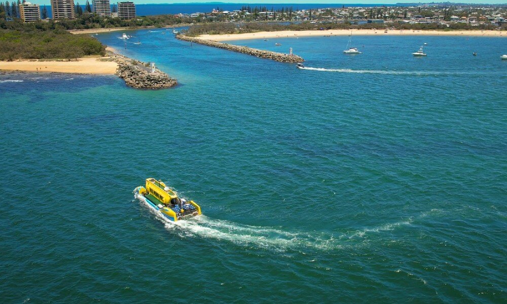 Tourist Submarine Catamaran Top View taken by Drone