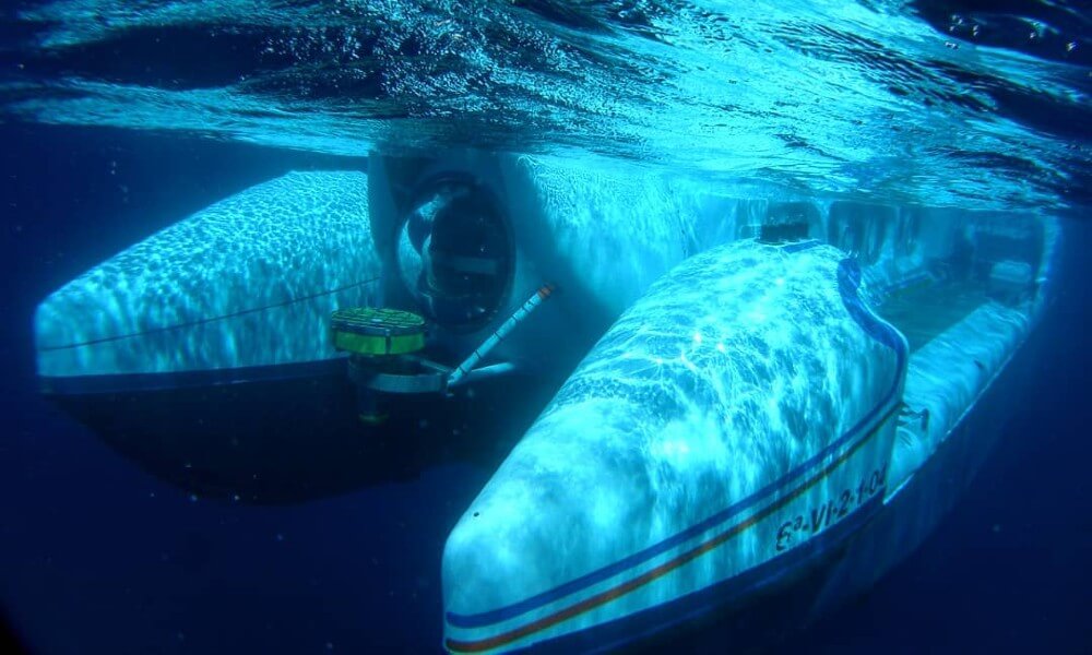 Tourist Submarine Catamaran Underwater Front View