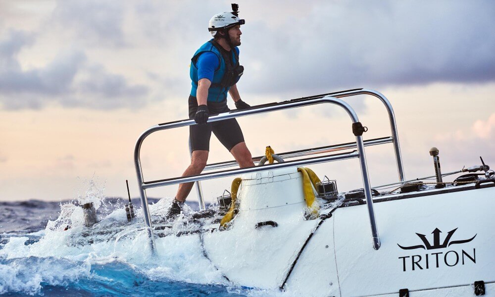 Triton Full Ocean Depth Submarine Inspecting before Diving