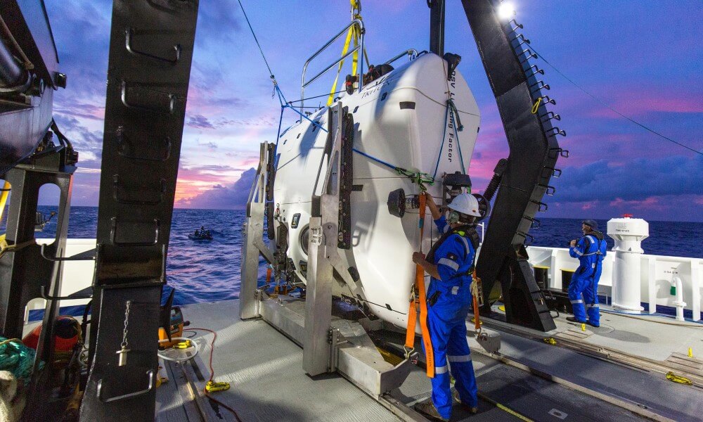 Triton Full Ocean Depth Submarine Getting ready for Launching